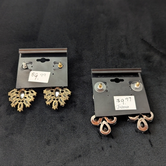 Black and White Rhinestone Silver Dangle Earrings Set Formal Bridal Prom - Picture 4 of 7